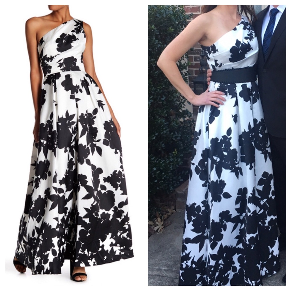 Carmen Marc Valvo One-Shoulder Gown